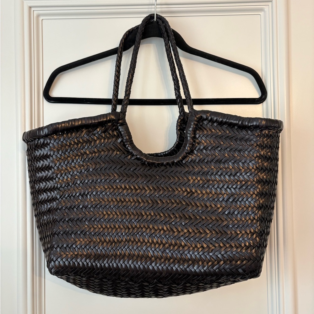 La Via Firenze Dark Brown Woven Leather tote